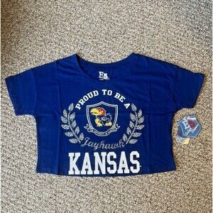 NWT Proud To Be A Kansas Jayhawk Crop Top T-Shirt College Sports Fan Tee